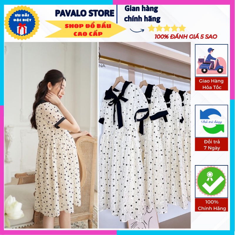 Đầm babydoll, đầm hoa nhí dáng dài tay cộc cố thiết kế nơ xinh xắn. Đầm 2