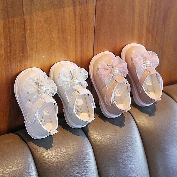 Suge Giày Công Chúa Đế Mềm Đính Ngọc Trai Giả Cho Bé Gái Da