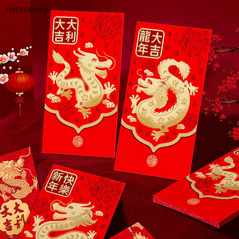 Set 6 Bao Lì Xì Hình Rồng Đỏ Năm Mới 2024 Phong Cách Trung Hoa