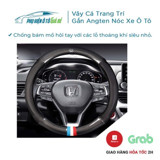 Bọc vô lăng ô tô cờ Pháp đính logo hãng xe thoáng khí chống trơn trượt