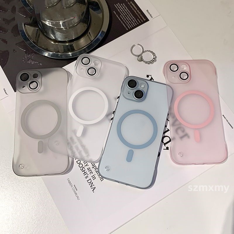 Mới Ốp Điện Thoại pc Cứng Trong Mờ Siêu Mỏng Từ Tính Không Khung Bảo Vệ Ống Kính Cho iphone 15 13 12 14 pro max