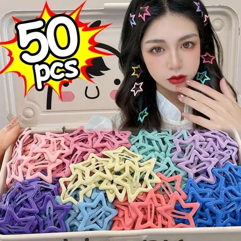 Set 10 / 30 / 50 Kẹp Tóc Hình Ngôi Sao Nhiều Màu Sắc Dễ Thương Cho Nữ y2k