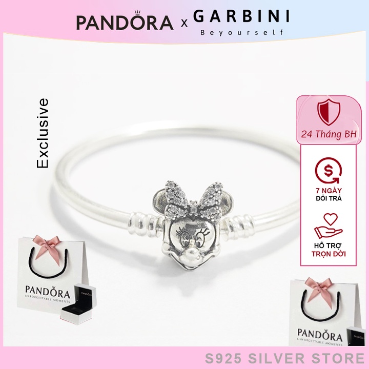 Vòng tay pandora charm Pandora Minnie khoá chuột mickey lắc tay cao cấp S925 - Garbini