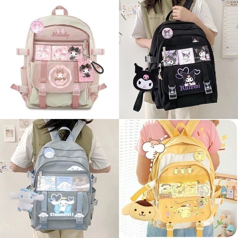 Sanrio Ba Lô Đi Học Màu Đen / Xanh Hình cinnamoroll Nhồi Bông Đáng Yêu Cho Bé