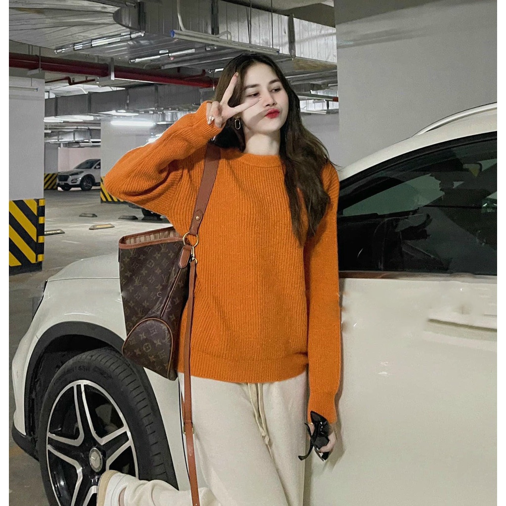 Áo len trơn 23 bảng 4 màu dài tay, áo len cổ tròn  cho nữ