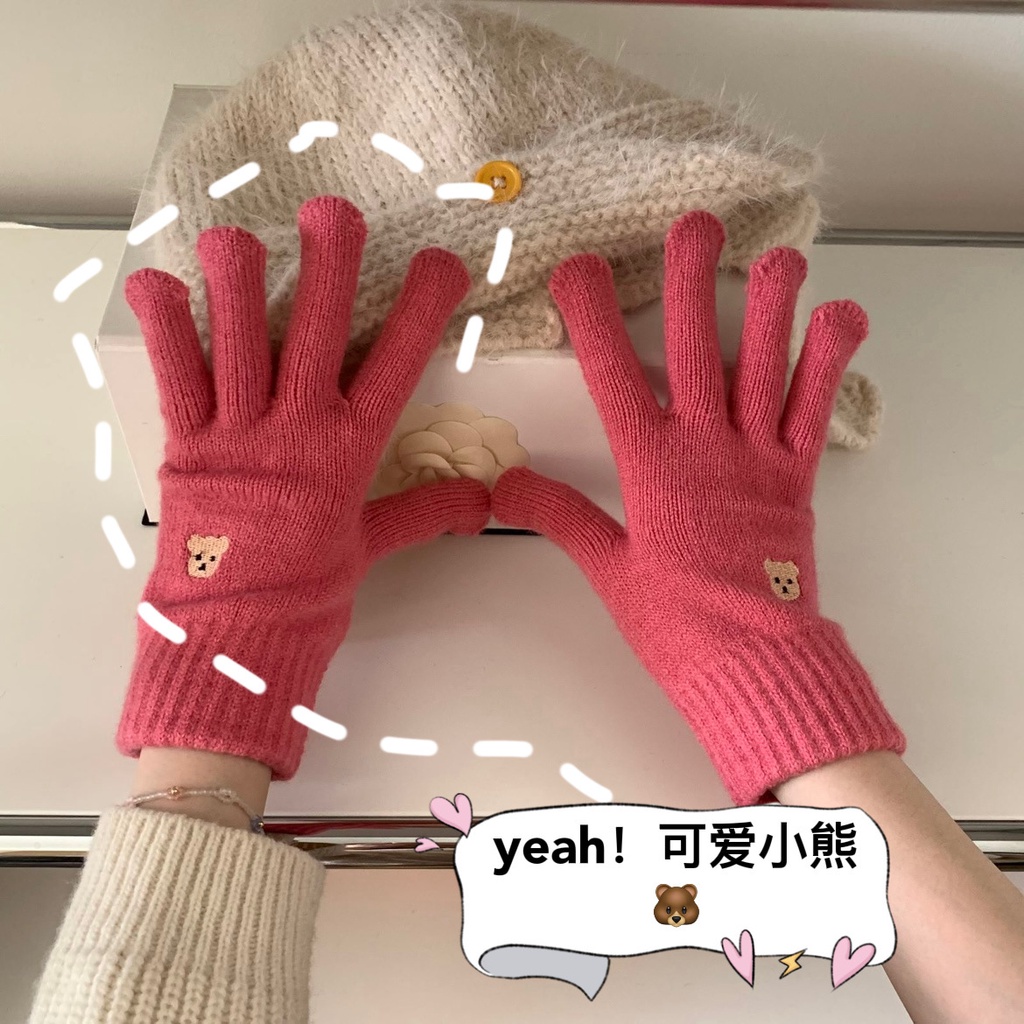 Găng Tay Hở Ngón Hình Gấu Dễ Thương Có Thể Chạm Màn Hình Cảm Ứng