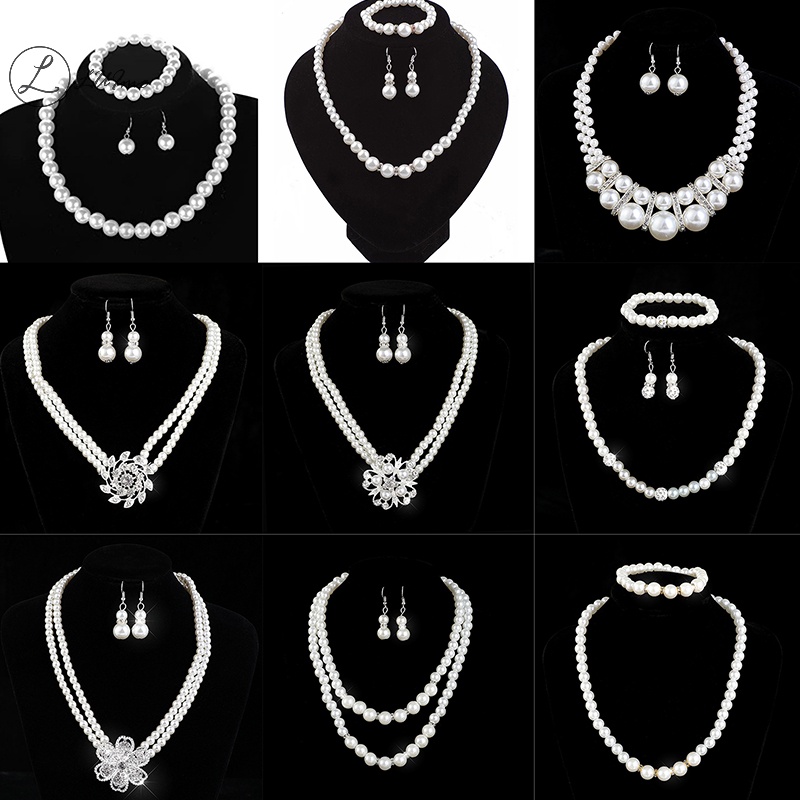 Bộ Trang Sức Đính Ngọc Trai Nhân Tạo Thời Trang Cho Nữ