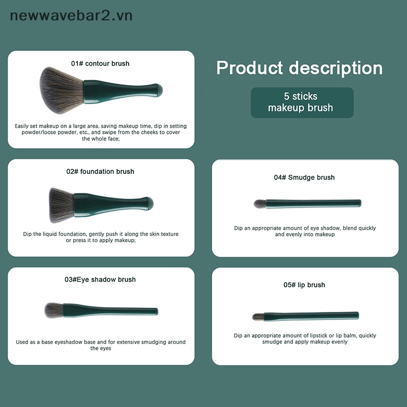 Set 5 Cọ Trang Điểm Lông Mềm Có Gương Hình Vỏ Sò