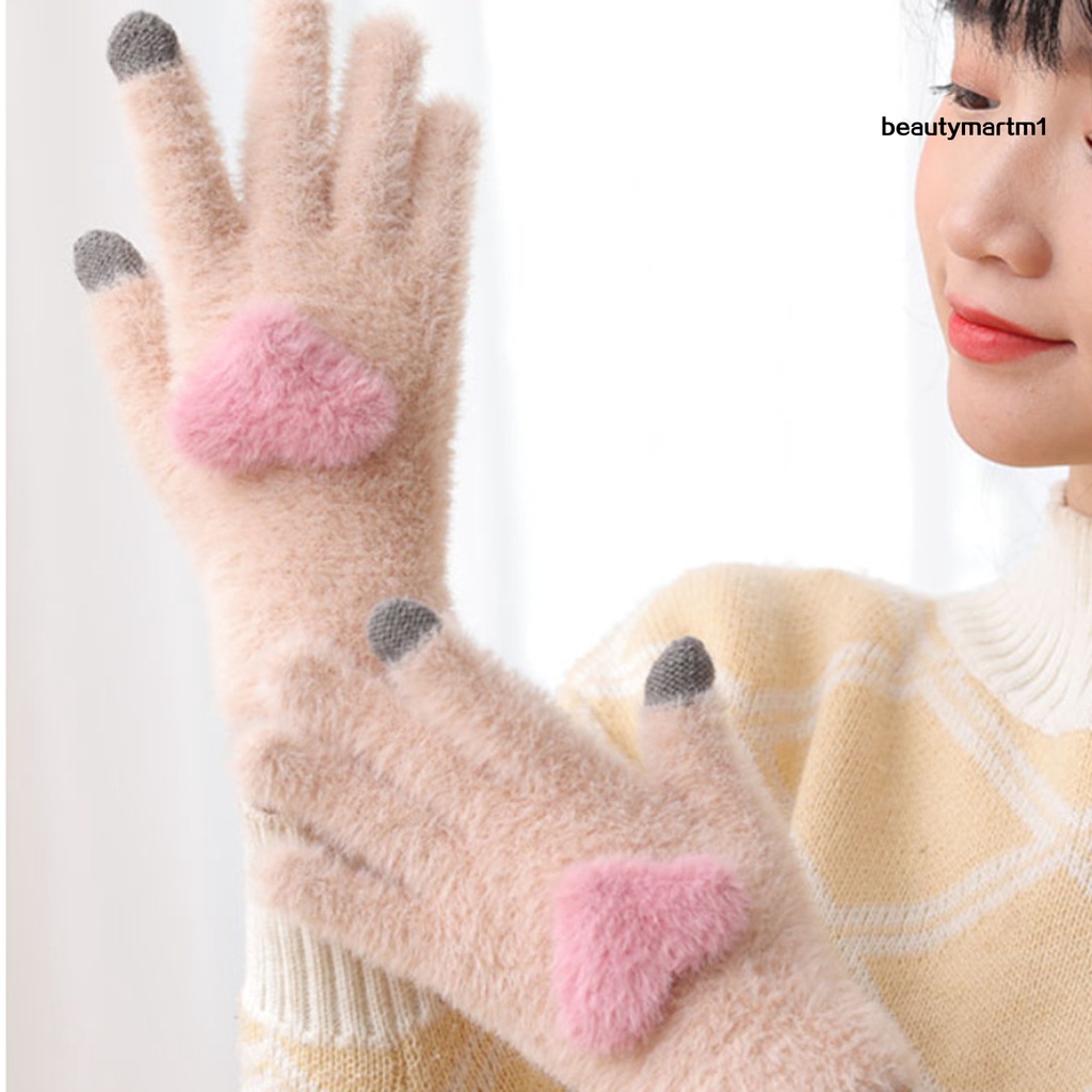 Găng Tay Lông Nhung Mềm Mại Hình Trái Tim Có Thể Sử Dụng Màn Hình Cảm Ứng Cho Nữ