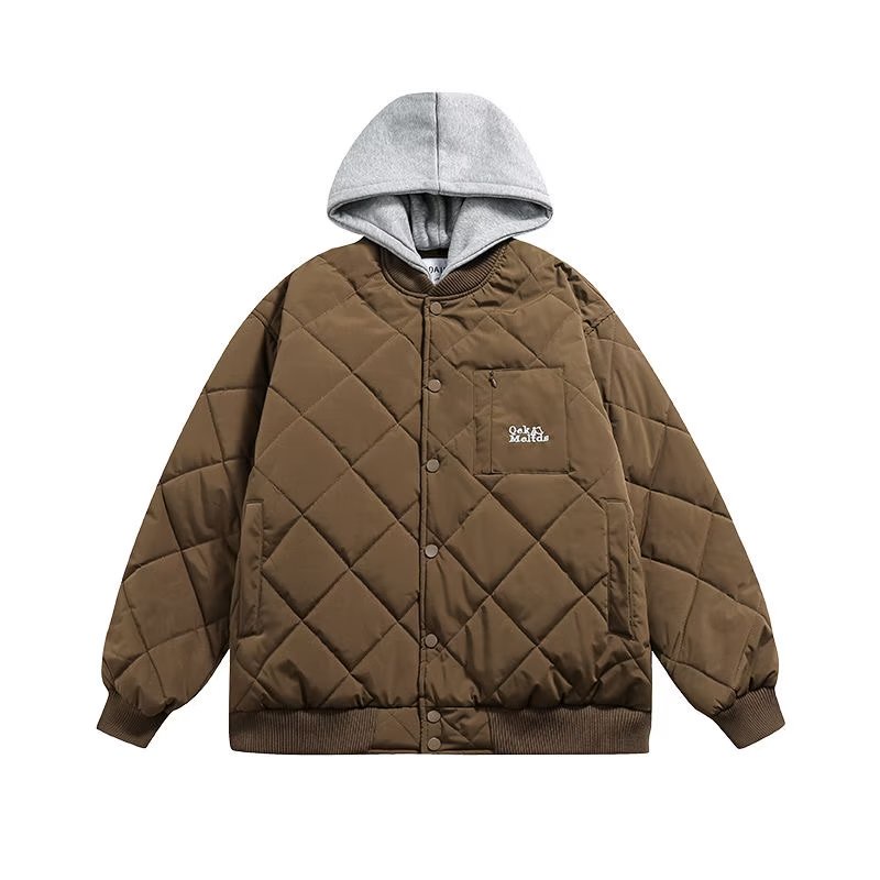 Kyushuad Áo Khoác Phao Đệm cotton Dáng Rộng Có Mũ Trùm Tháo Rời Được Cho Nam