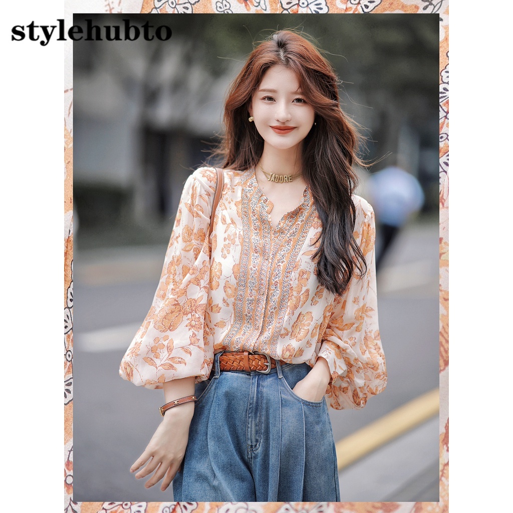 Stylehubto 2023 Bán Sỉ Áo Lụa Mỏng Vừa Vặn Họa Tiết Hoa 2772