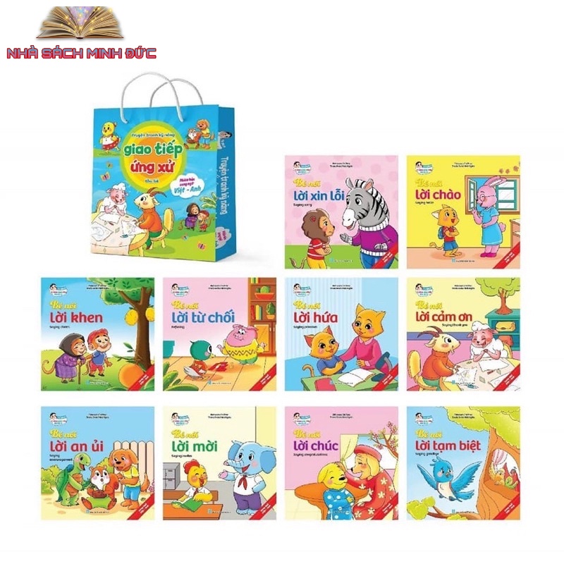 Sách - Truyện tranh Ehon Kỹ Năng Giao Tiếp Cho Bé 2 Tuổi Song Ngữ Kèm File Nghe có túi 10 cuốn