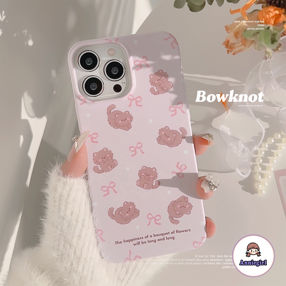 Ốp Điện Thoại Cứng Hình Gấu Nâu / Mèo Đeo Nơ Hồng iphone 11 14 pro max 15 pro max 7 plus 8 plus 13 pro max 12 x xs xs max xr