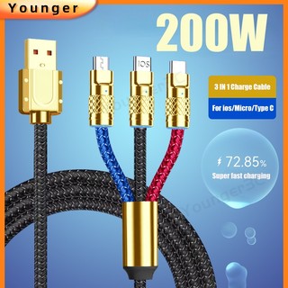 Cáp sạc nhanh 200w 3 trong 1 6a cho ios android type c