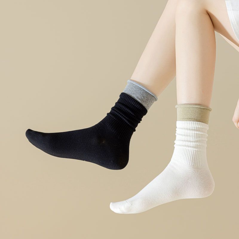 Tất Cổ Cao Nữ Hai Cổ, Tất Cổ Dài Nữ  Viền Cổ Giả Hai Đôi Vải Cotton Mềm Mại, Ấm Áp Thời Trang Thu Đông