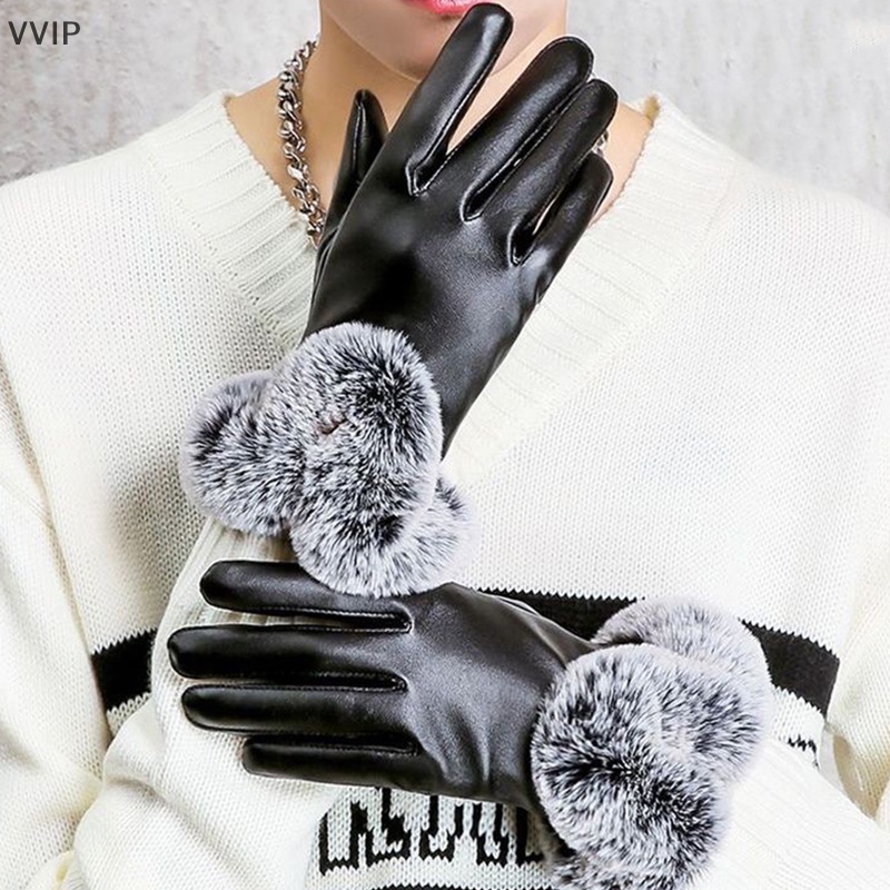 Găng Tay Giả Da Thỏ Giữ Ấm Mùa Đông Có Thể Chạm Màn Hình Cảm Ứng Dành Cho Nữ