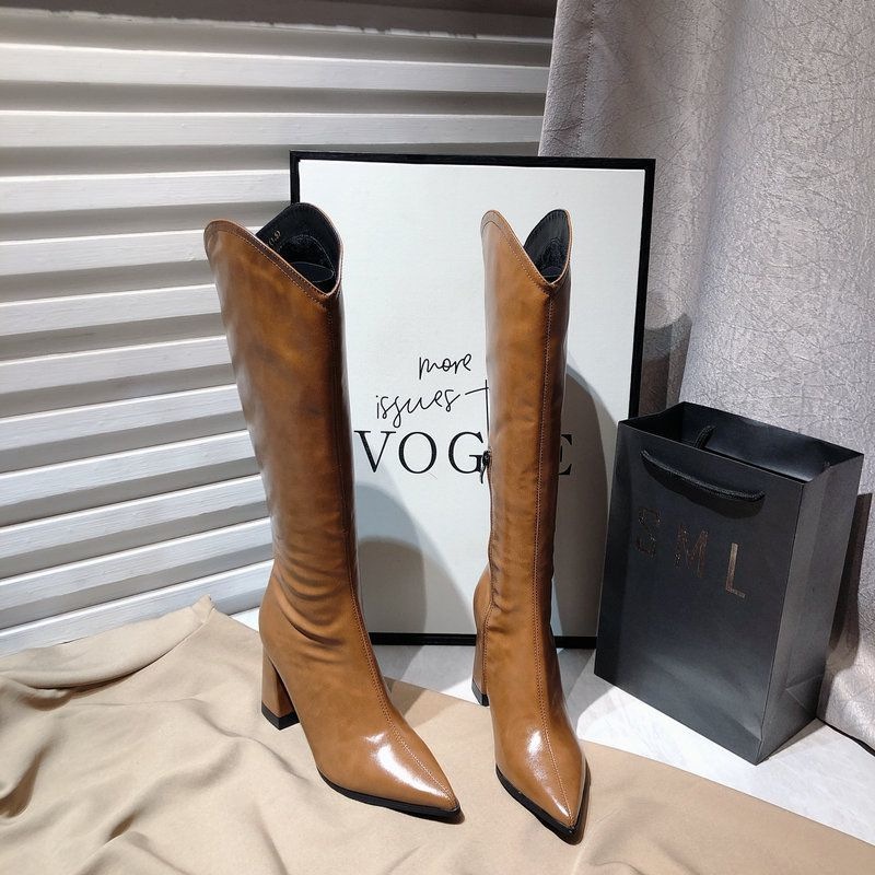 Yunguang Giày Bốt martin Cao Gót Mũi Nhọn Màu Trơn Thiết Kế Đơn Giản Phong Cách Anh Quốc Cho Nữ