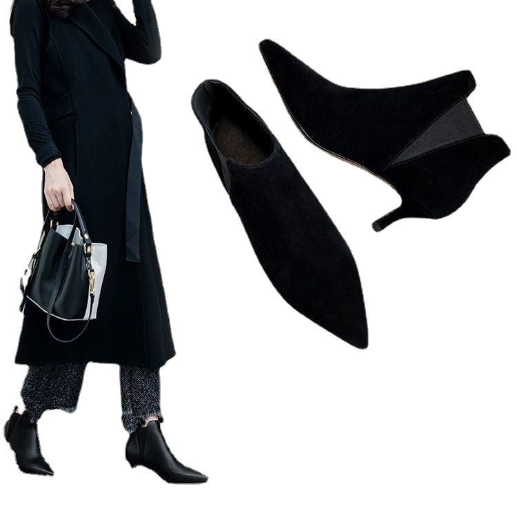 Giày Bốt Gót Thấp Mũi Nhọn Thời Trang Thu Đông Cho Nữ