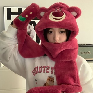  Mũ chùm đầu kèm gang tay giữ ấm hoạ tiếc gấu dâu lotso hot trend 2023 