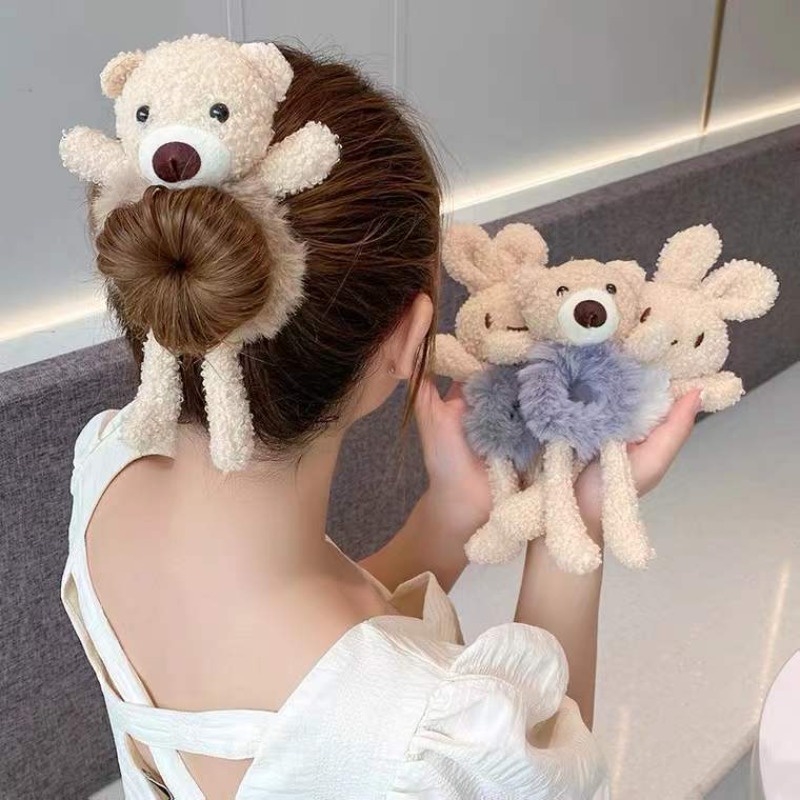 Dây Cột Tóc Lông Xù Đính Gấu / Thỏ Dễ Thương Thời Trang Hàn Quốc