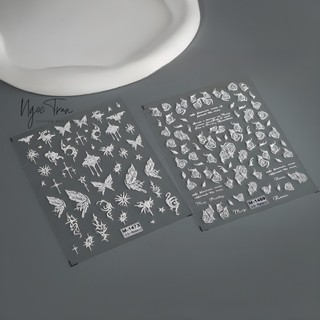 Sticker Lụa Nổi 5D | Vải Lụa & Bướm Hoa Trắng