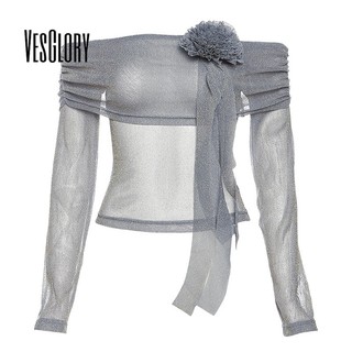 Áo Thun crop top Tay Dài Hở Vai Màu Trơn In Họa Tiết Hoa Thời Trang Mới 2024 Dành Cho Bạn Nữ