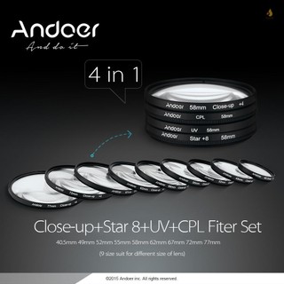 Andoer 58mm UV+CPL+Close-Up+4 +Star 8-Point Filter Circular Filter Kit Circular Polarizer Filter Macro Close-Up Star 8-Point Filter with Bag for  Canon Pentax  DSLR Camera