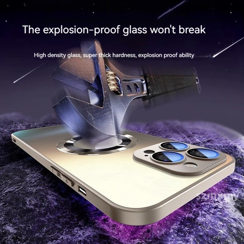 Ốp Điện Thoại Bằng Titan Mặt Kính Từ Tính Chống Dấu Vân Tay Bảo Vệ Ống Kính Máy Ảnh Cho iphone 15 13 12 14 pro max