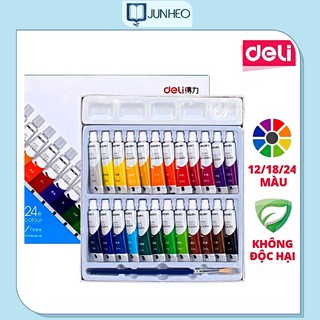 Màu nước dạng tuýp chuyên nghiệp Deli - Tặng kèm cọ vẽ tranh và khay pha màu - Bộ 12 màu / 24 màu MNC245