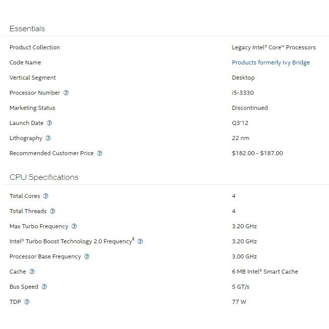 Bộ Phận Xử Lý i5-3330  lga1155 Để Bàn