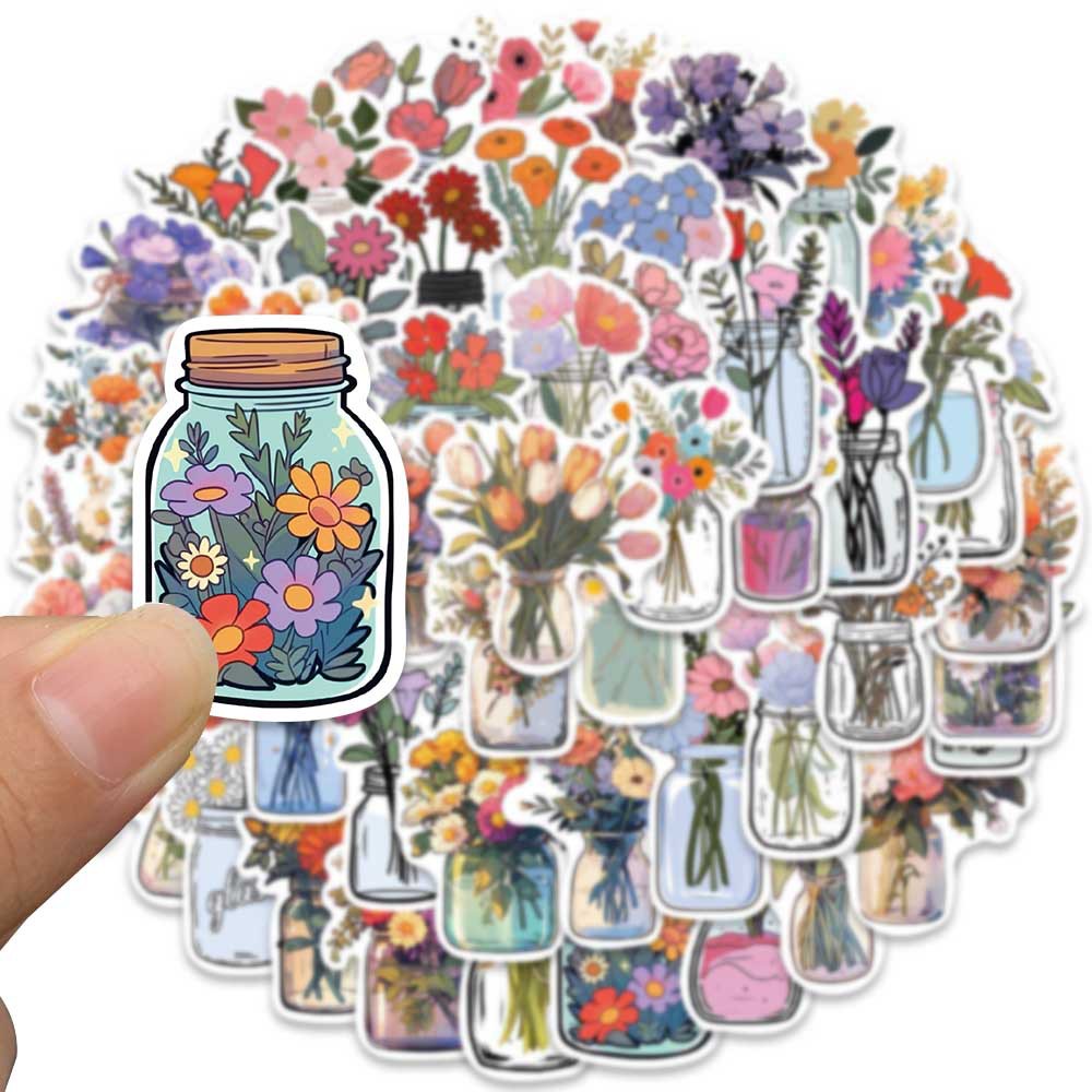 Bộ 50 Miếng Dán Bình Hoa Hoạt Hình graffiti Chống Nước Trang Trí Mũ Bảo Hiểm / Xe Đạp