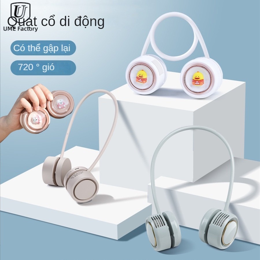 Quạt Đeo Cổ mini Không Cánh Sạc usb Có Thể Gập Lại Tiện Dụng Quạt Thể Thao Đeo Cổ Rảnh Tay Quạt Đeo Cổ không cánh 3 tốc độ mini có báo pin cổng sạc usb tiện lợi 2023