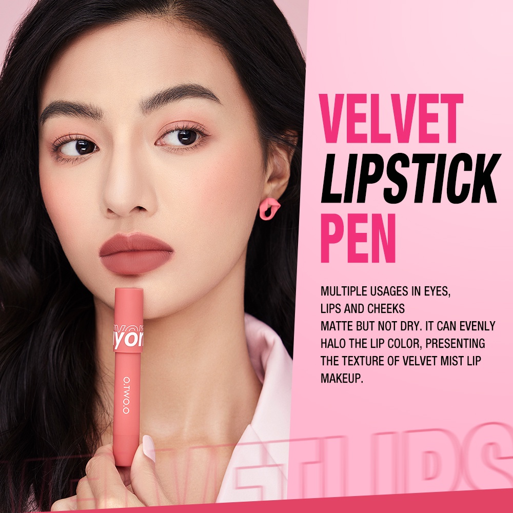 O.two.o 6 Màu Velvet Mist Lipstick Matte Crayon Lip Pen Chống Thấm Nước Lâu Trôi Nhẹ Mượt Bộ Mỹ Phẩm Dễ Dàng Sử Dụng heby1