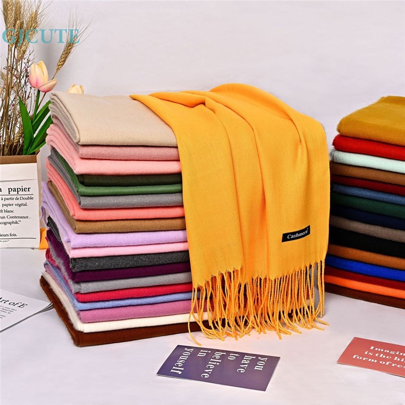 Gjcute Khăn Choàng Cổ Dệt Kim Màu Trơn Với sels Giả Len cashmere Dài Trung Bình Ấm Áp Cho Nữ wtd