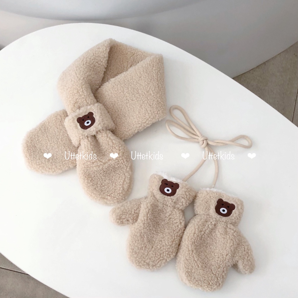 SET KHĂN QUÀNG CỔ VÀ BAO TAY PHONG CÁCH HÀN QUỐC CHO BÉ GÁI VÀ BÉ TRAI RẤT ĐẸP