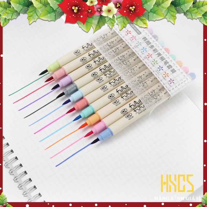 Bút Brush viết Calligraphy FUTURE Colour màu sắc tươi sáng dùng viết thư pháp, HXGS Set 10 cây