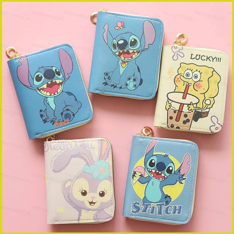 Gc6 Ví Ngắn Đựng Tiền Xu / Thẻ Có Khóa Kéo In Hoạt Hình stellalou stitch Dễ Thương Cho Học Sinh