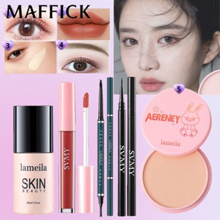 [COD] 5 Bộ Trang Điểm Thiết Lập Phấn Phủ Mặt Phấn Nền Dạng Lỏng Kem Che Khuyết Điểm Màu Cam Son Men Kẻ Mắt Đen Bút Chì Kẻ Lông Mày Bộ Mỹ Phẩm Phấn Phủ Lâu Trôi Chống Thấm Nước [bluey]