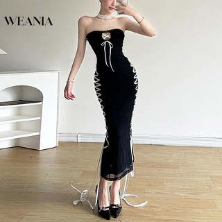 Đầm Dáng Dài Hở Vai Phối Dây Cột Thời Trang Quyến Rũ Cho Nữ