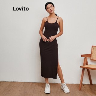 (Gợi ý từ KOL) Lovito Đầm suông xẻ tà vừa phải L20D067 (Cà phê)
