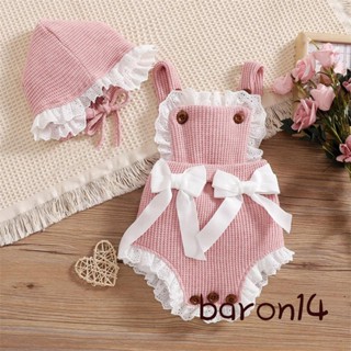 Bộ đồ trẻ em Bộ áo liền quần dệt kim không tay màu sắc tương phản + mũ cho bé gái 0-18 tháng tuổi