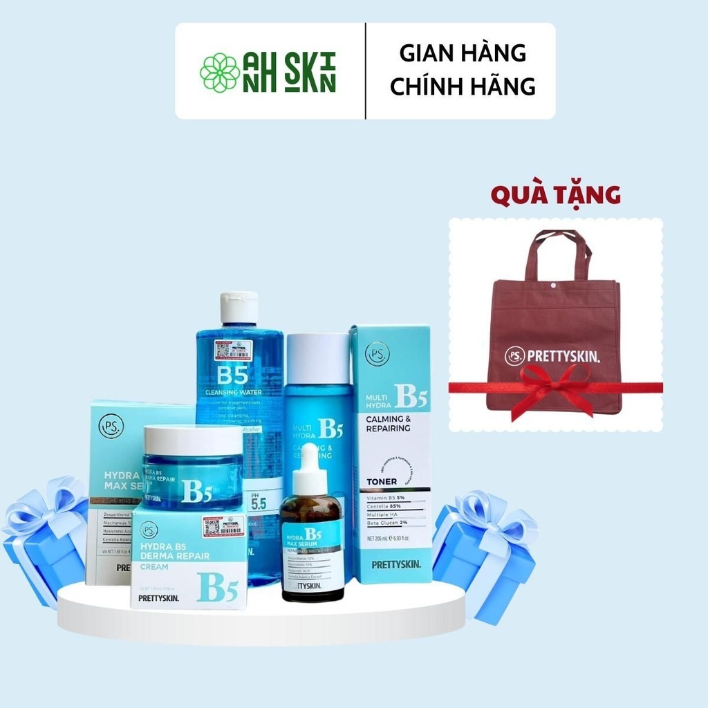 (Tặng 1 túi vải) Combo 4sp cho da thường, da khô gồm Nước tẩy trang, Nước hoa hồng B5, Serum B5 da thường, Kem dưỡng B5