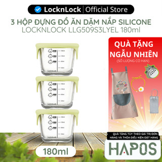 Hộp thủy tinh LocknLock có nắp đựng thức ăn dặm, cháo cho bé có chia vạch 180ml LLG509S3LYEL 230ml  - Hapos Beauty