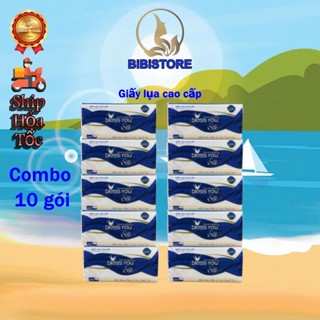 (Combo 10 Gói) Khăn Giấy Lụa Cao Cấp Bless You Silk 2 Lớp Gói 200 Tờ_Xanh Dương(Bibistore)