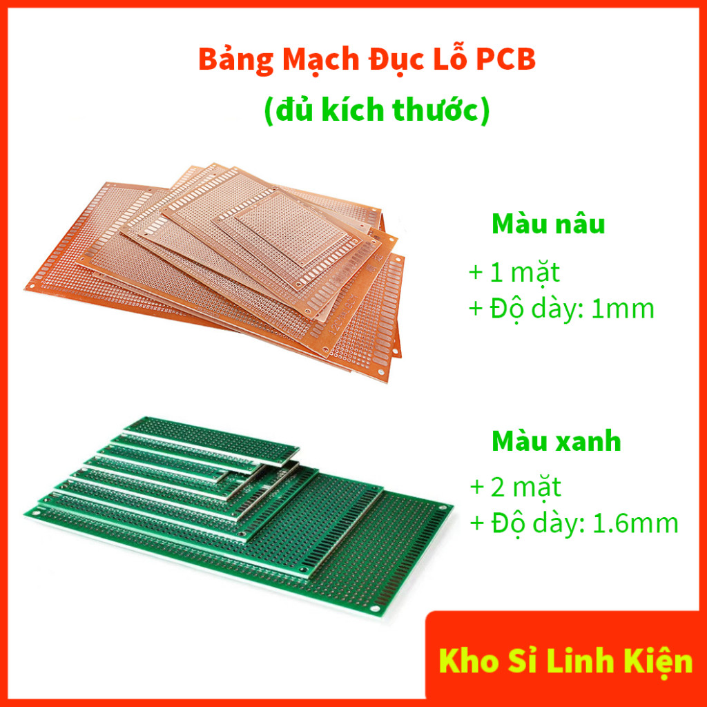 Bảng Mạch Đục Lỗ PCB, Phíp Đồng Lỗ PCB -  Đủ Kích Thước, Khoảng Cách Lỗ 2.54mm, Dày 1,6mm