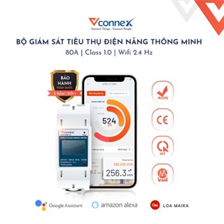  Công Tơ Điện Tử Thông Minh 1 Pha Vconnex - Giám Sát Và Theo Dõi Tiêu Thụ Điện 80A Class 1.0 Wifi 2.4 Hz 