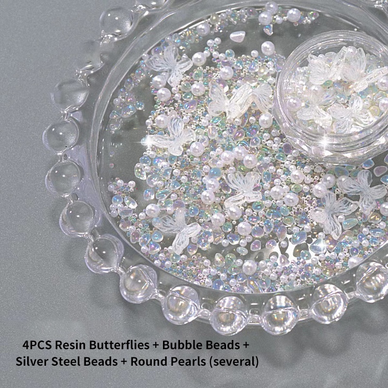 1 Hộp Hạt Kim Cương Giả Hình Tròn Họa Tiết Bướm Trang Trí Móng Tay diy