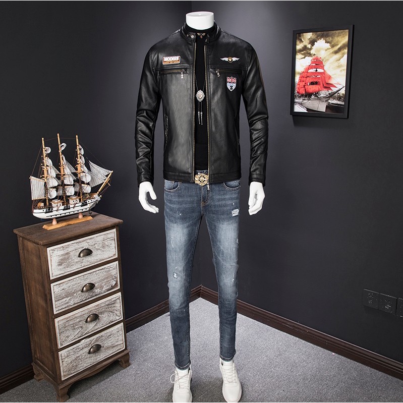 Áo Khoác Da pu Dáng Ôm Trẻ Trung Cá Tính Cho Nam Kiểu Hàn Quốc 2023