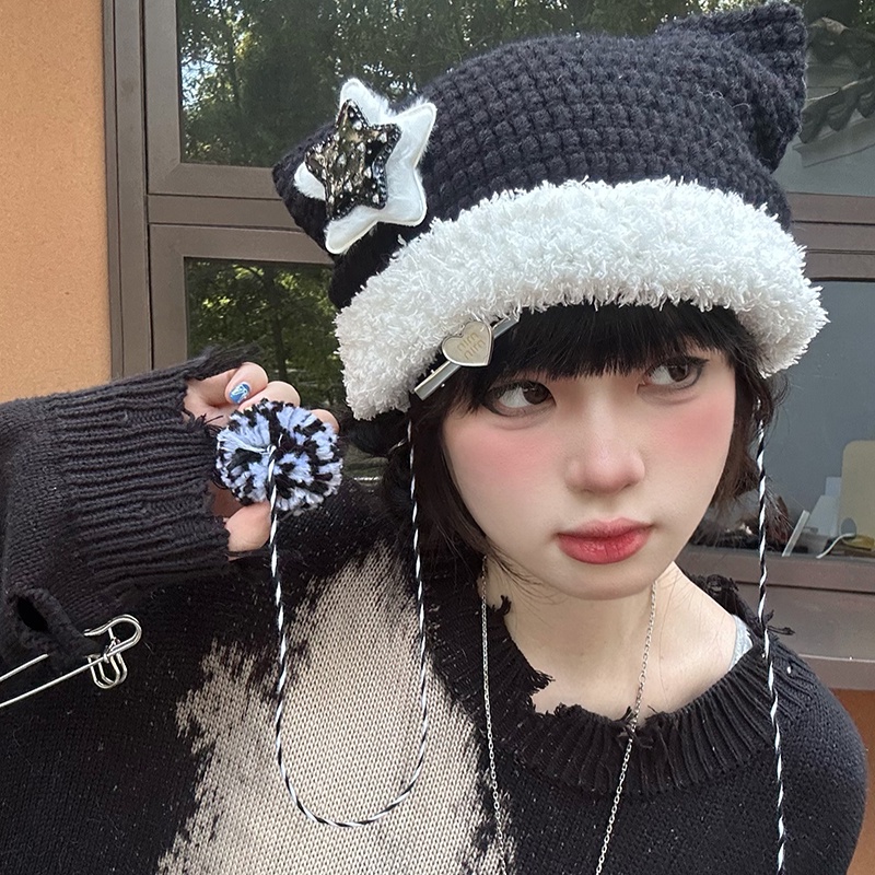 Dễ Thương Mũ Len Dệt Kim Tai Mèo Xinh Xắn Cho Nữ