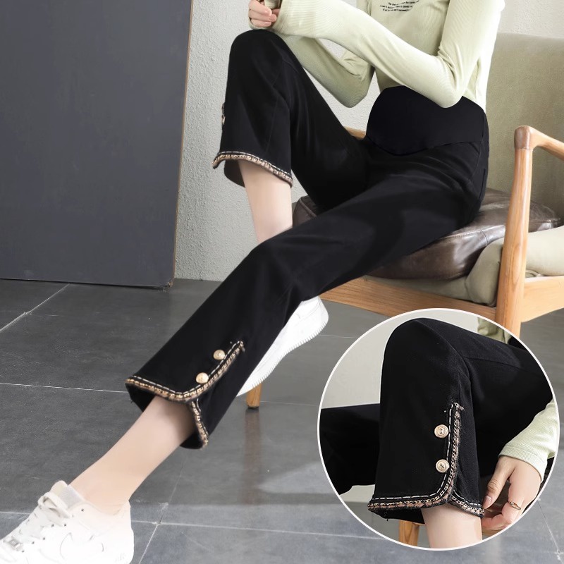 Quần Legging Ống Loe Ôm Dáng Co Giãn Màu Đen Thời Trang Xuân Thu 2023 Cho Mẹ Bầu